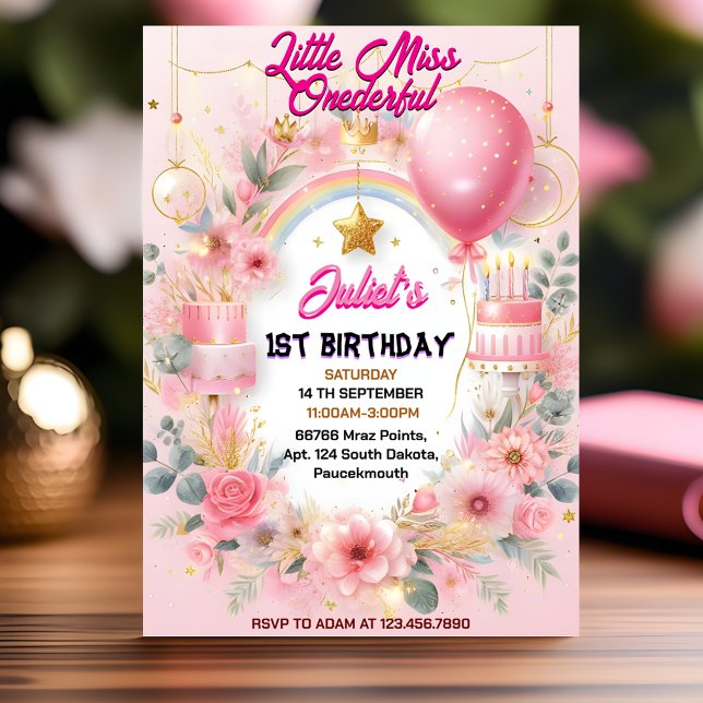Cute Queen Little Miss Onederful 1st Birthday Invitation (Creator Uploaded)