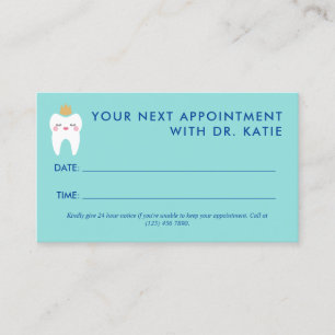 Cute Queen Tooth Paediatrics Dentist Appointment Card