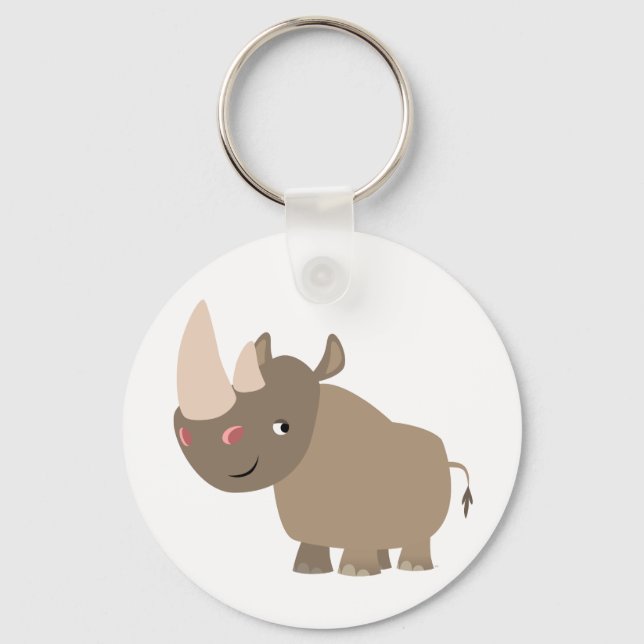 Cute Quiet Cartoon Rhino Key Ring (Front)