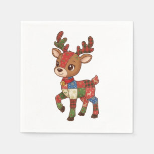 Cute Quilted Patchwork Reindeer Christmas Holida Napkin