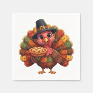 Cute Quilted Patchwork Turkey | Pilgrim Hat Pie Napkin