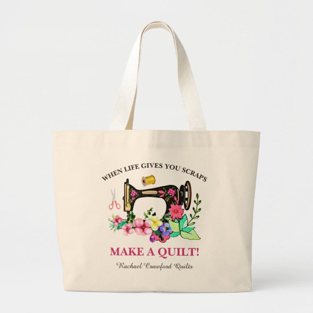 Cute Quilters Custom Large Tote Bag (Front)