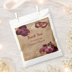 Cute Quinceañera Masquerade Burgundy English Roses Favour Bag