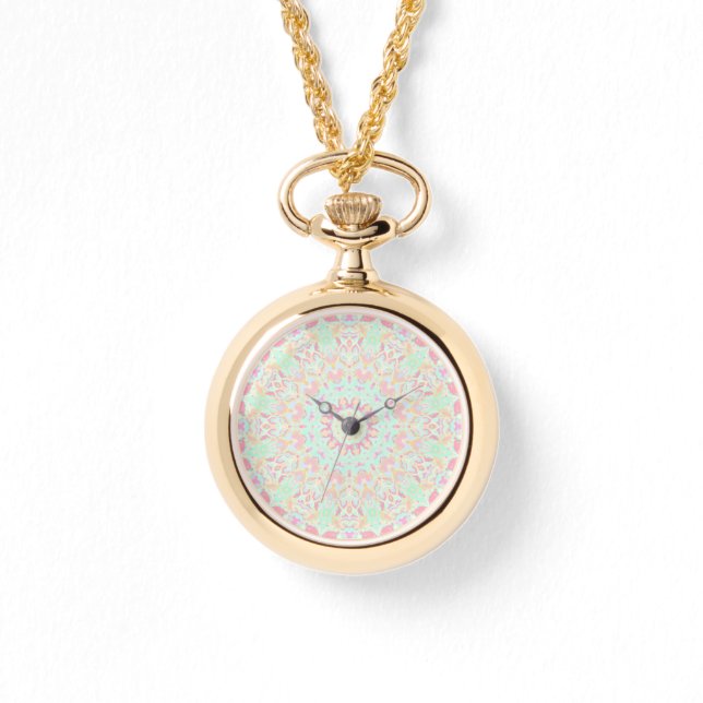 Cute Quirky Boho Hippie Colourful Pastel Mandala Watch (Front)