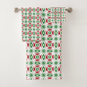 Cute Quirky Cabincore Minimalist Christmas Ikat Bath Towel Set