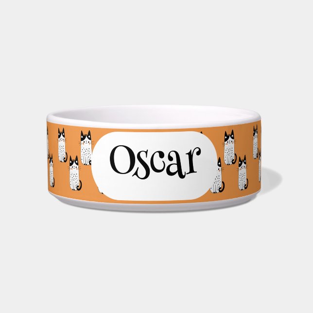 Cute Quirky Cat Pattern – Personalized Bowl (Front)