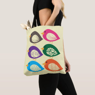 Cute quirky colourful birds tote bag
