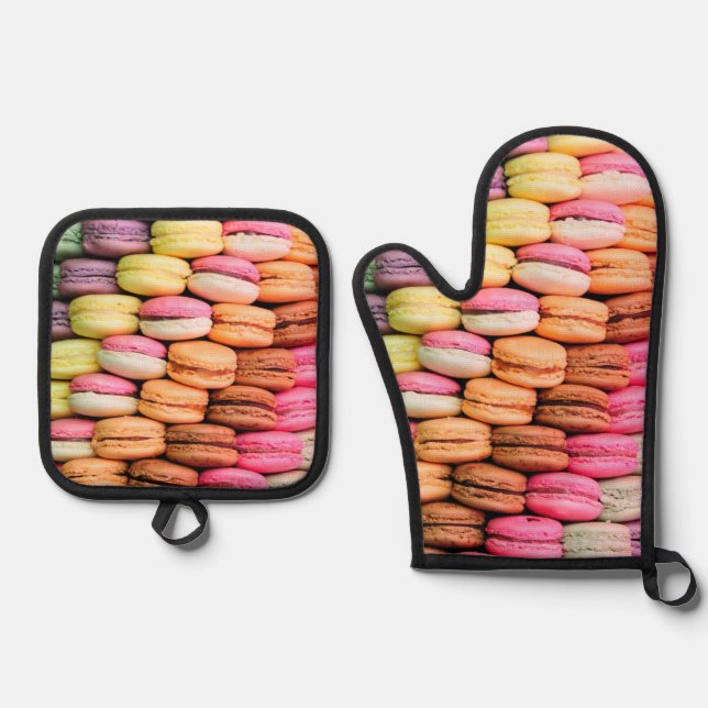 Cute Quirky Colourful Macaroons Oven Mitt & Pot Holder Set (Front)