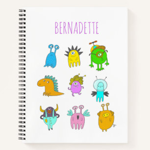 Cute Quirky Colourful Monster Cartoon Personalised Notebook