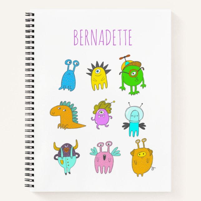 Cute Quirky Colourful Monster Cartoon Personalised Notebook (Front)