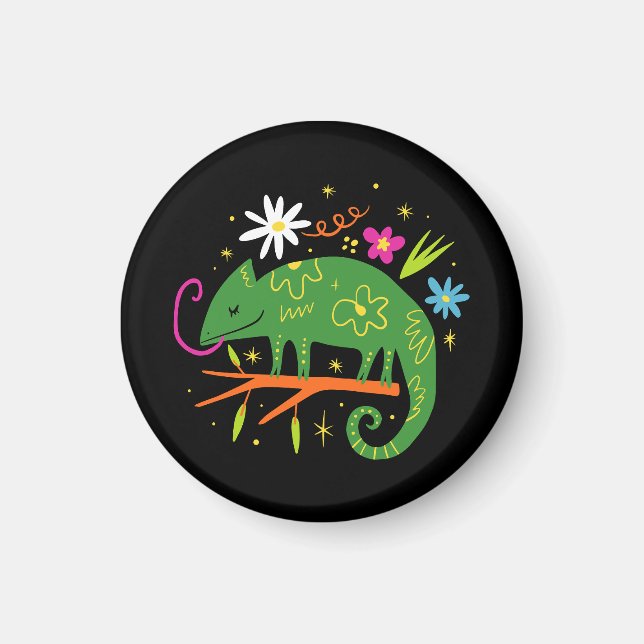cute quirky green colour chameleon baby character. magnet (Front)