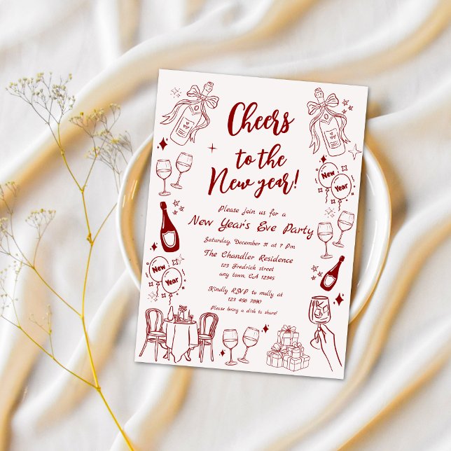 Cute quirky new year's Eve party doodle  Invitation (Creator Uploaded)