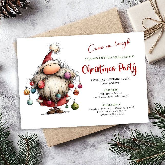 Cute Quirky Santa Modern Watercolor Holiday Invite (Cute Quirky Santa Modern Watercolor Holiday Invite)