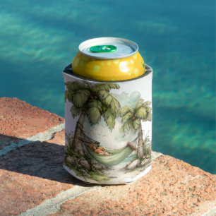CUTE QUIRKY SUMMER BEACH SCENE CAN COOLER