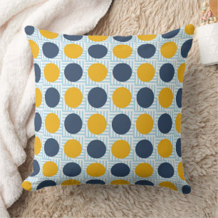 Cute Quirky Whimsical Blue Yellow Polka Dot 20x20 Cushion