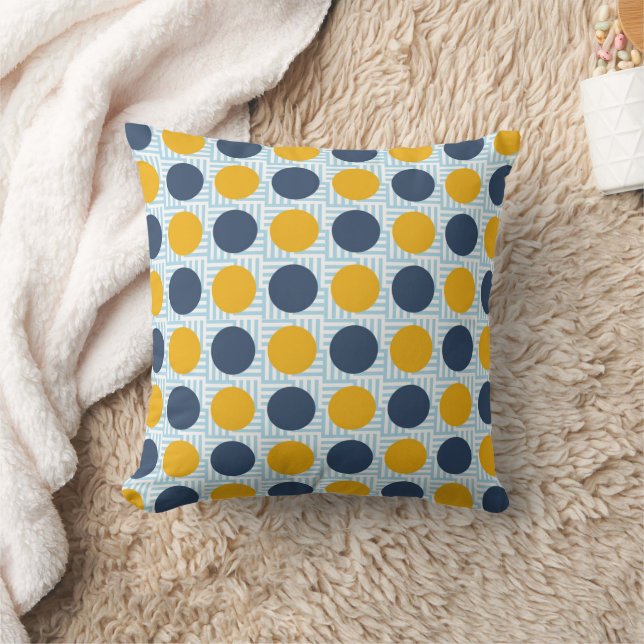Cute Quirky Whimsical Blue Yellow Polka Dots Cushion (Blanket)
