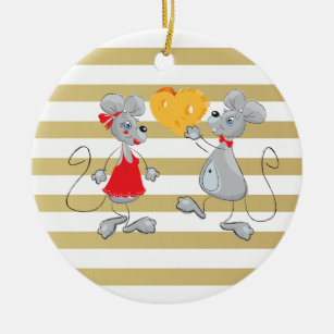 Cute Quirky Whimsical  Mouses-Stripes Ceramic Tree Decoration
