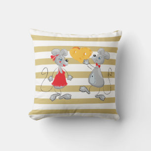 Cute Quirky Whimsical Mouses-Stripes Cushion