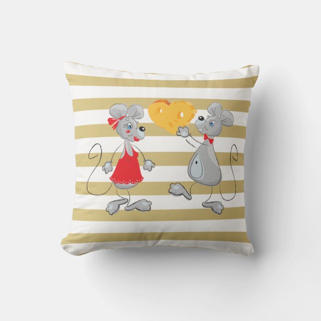 Cute Quirky Whimsical  Mouses-Stripes Cushion (Front)