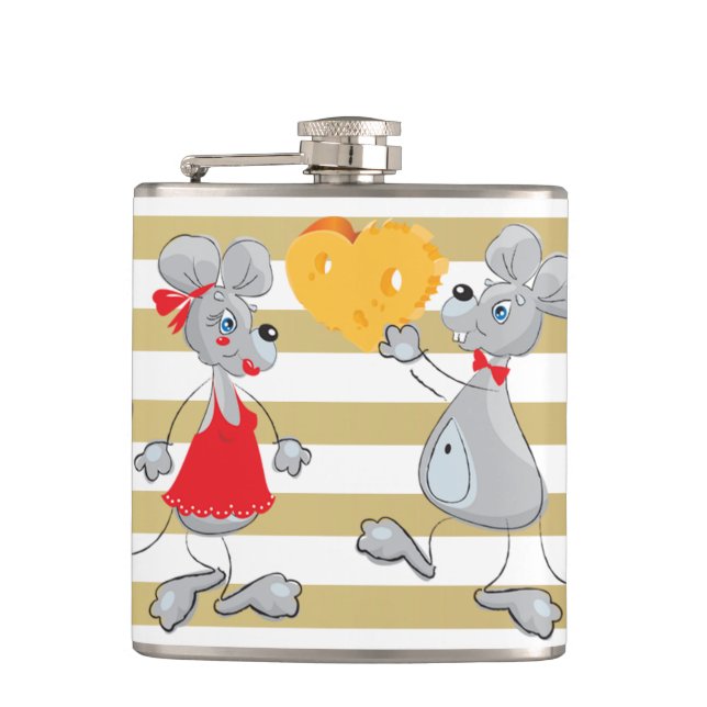 Cute Quirky Whimsical  Mouses-Stripes Hip Flask (Front)