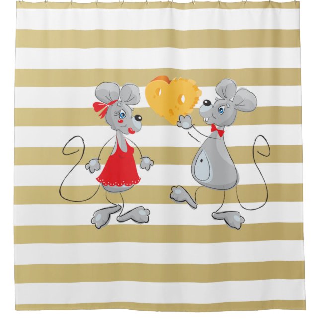 Cute Quirky Whimsical  Mouses-Stripes Shower Curtain (Front)
