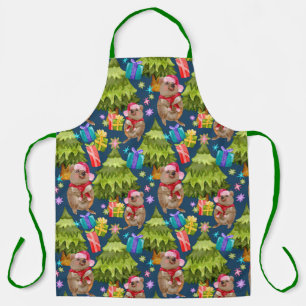 Cute Quokka Christmas Blue Apron