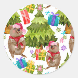 Cute Quokka Christmas Classic Round Sticker