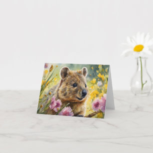 Cute Quokka Flowers Watercolor Illustration Blank Card