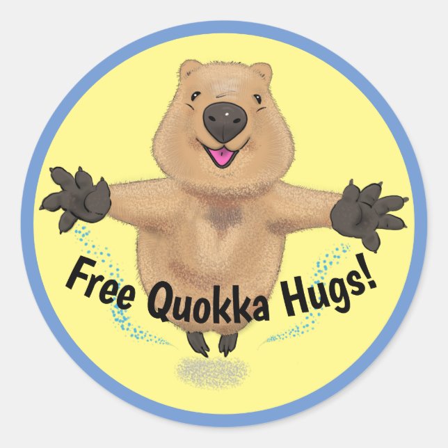 Cute quokka jumping cartoon classic round sticker (Front)
