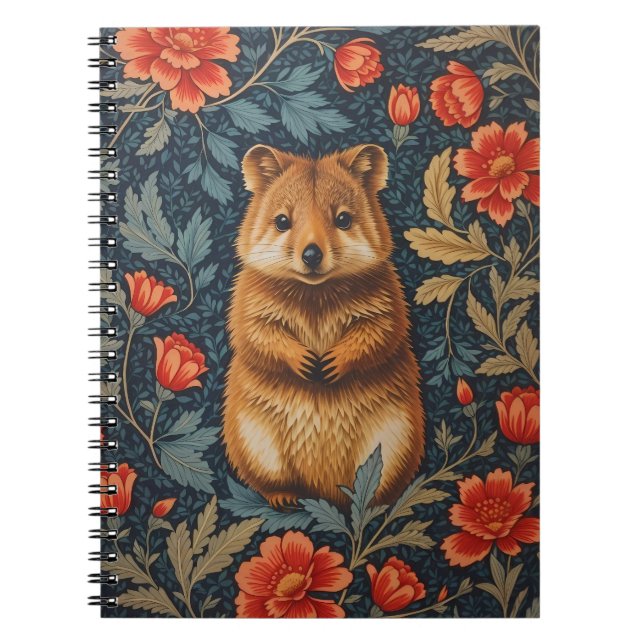 Cute Quokka William Morris Inspired Floral Notebook (Front)