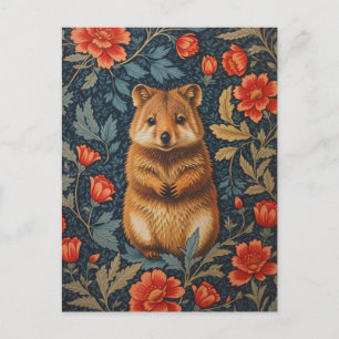 Cute Quokka William Morris Inspired Floral Postcard