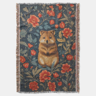 Cute Quokka William Morris Inspired Floral Throw Blanket