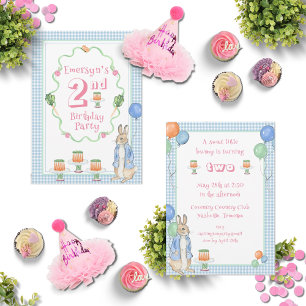 Cute Rabbit 2nd Pink Birthday Party Invitation