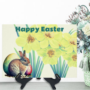 Cute Rabbit Among Watercolor Daffodil Flowers