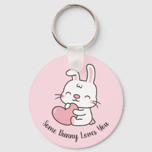 Cute Rabbit,  Amusing Some Bunny Loves You Pun Key Ring