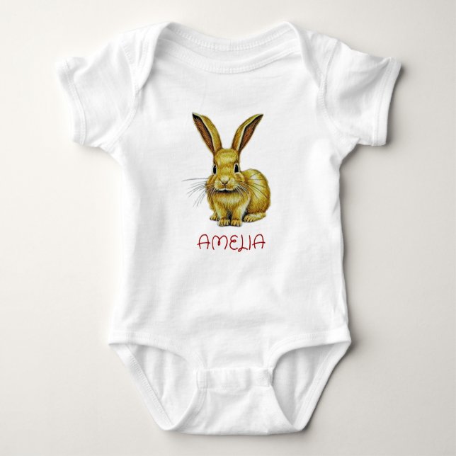 Cute Rabbit and Custom Name Baby Bodysuit (Front)
