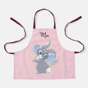 Cute Rabbit and Glasses Personalised Name Apron