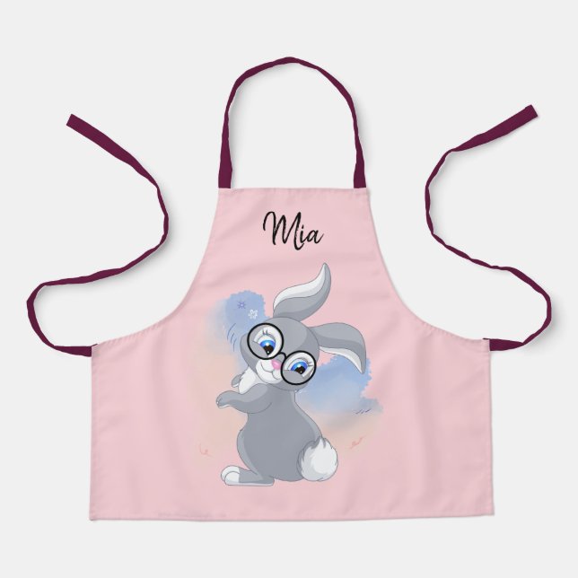 Cute Rabbit and Glasses Personalised Name Apron (Front)