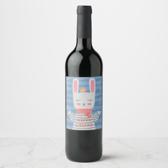 Cute Rabbit Art Wine Label (Front)