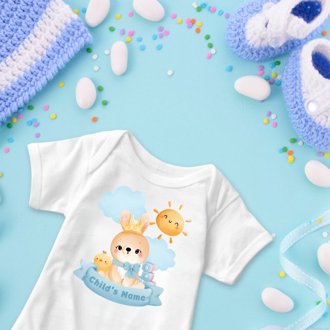 Cute Rabbit Baby, Crown, Blue Blocks, Chick Custom Baby Bodysuit (Creator Uploaded)