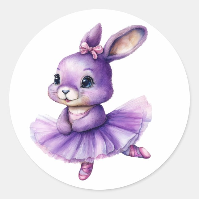 Cute rabbit ballerina dancing ballet classic round sticker (Front)