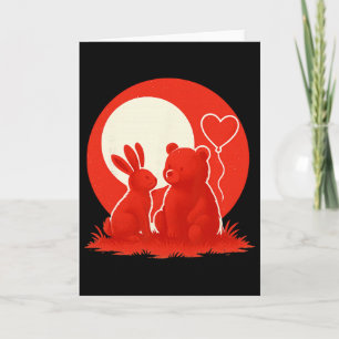 Cute Rabbit Bear Couple Valentine's Day Lovers  Card