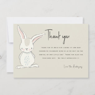 Cute Rabbit Beige Baby Shower Thank You Invitation