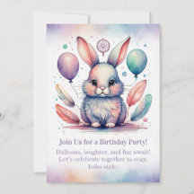 Cute Rabbit Birthday Invitation Woodland Boho