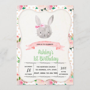 Cute rabbit birthday party invitation