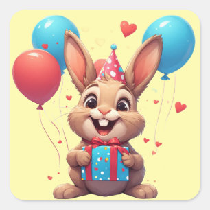 🎈 Cute Rabbit Birthday Party Theme Square Sticker