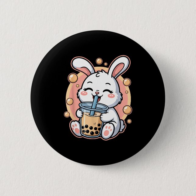 Cute Rabbit Boba Tea Bubble Tea 6 Cm Round Badge (Front)