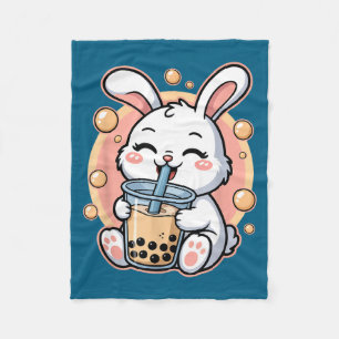 Cute Rabbit Boba Tea Bubble Tea Fleece Blanket