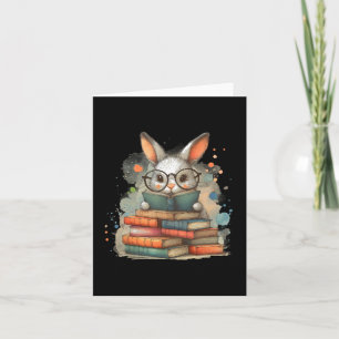 Cute Rabbit Book Lover Easter Gift Reading Bunny W Card
