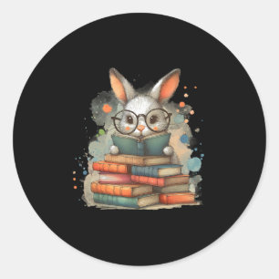 Cute Rabbit Book Lover Easter Gift Reading Bunny W Classic Round Sticker
